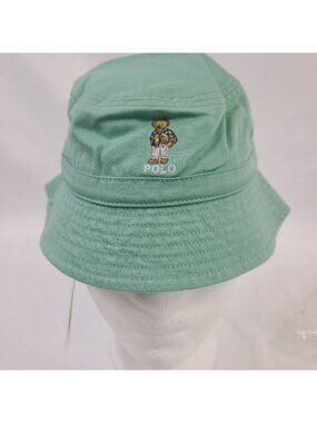 NEW Ralph Lauren Polo Bear Infant Bucket Hat 12M/24M Green Cotton Embroidered